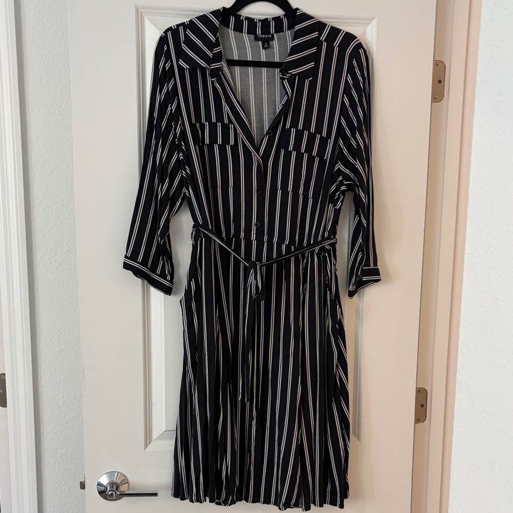 Torrid Striped Black and White Long Sleeve Dress